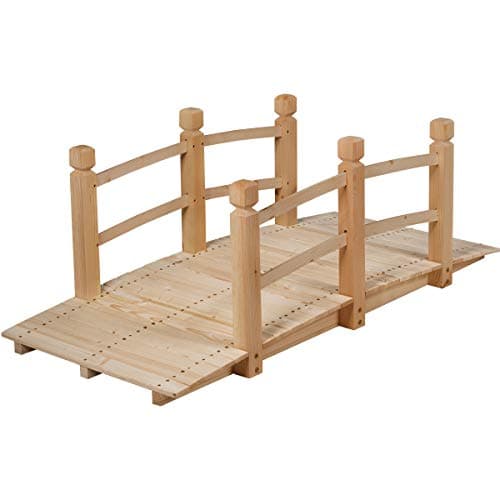 Image of GiantexUK 1.5M Wooden Garden Bridge, Decorative Arc Footbridge with Safety Guardrails, Outdoor Bridge Walkway for Ponds Streams Borders (Wooden Railings, Natural)