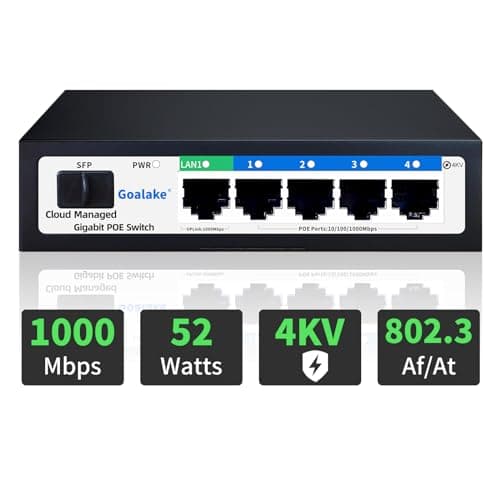 Image of Goalake 6 Port Gigabit PoE+ Switch, Cloud Managed Gigabit Ethernet Switch, 4 Poe Ports @52W, APP Smart Managed, Cloud Detection, Vlan, AI Extend to 250M, 802.3af/at, Overload Protection w/ Port.
