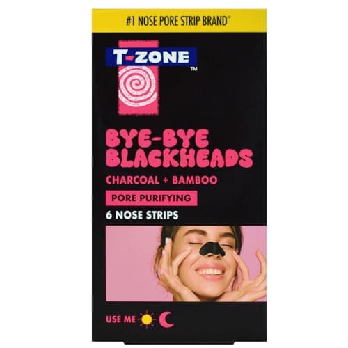 Image of T-Zone Charcoal & Bamboo Nose Pore Strips (6 Pack) - Blackhead Remover Strips with Activated Charcoal, Unclogs Pores, Removes Dirt & Oil for Fresh, Clearer Skin