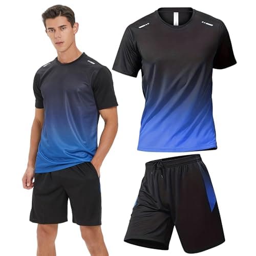 Image of Shirts Shorts Workout Set:Men's 2 Piece Clothes Short Set Outfits Gym Active Athletic Basketball Exercise Fit for Out T Sports(Blue)