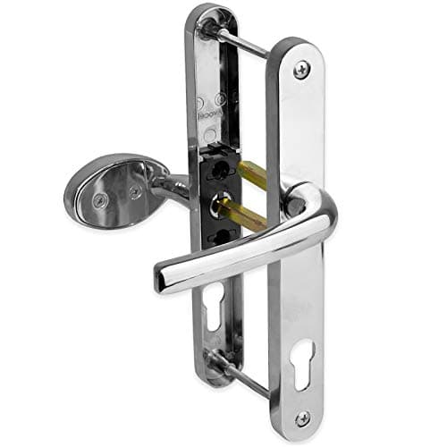 Image of uPVC Door Handle 92mm 62mm Offset Lever Pad 210mm Fixings Sprung Pair Patio PVC Chrome