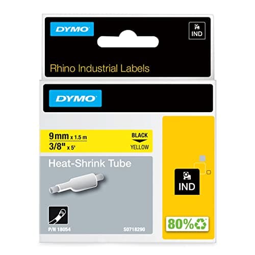 Image of DYMO Rhino Industrial Heat-Shrink Cable Label Tubes | 9 mm x 1.5 m | Black on Yellow | for DYMO Rhino Label Makers