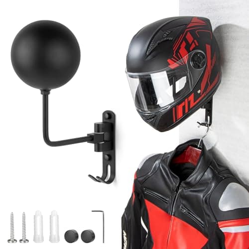 Image of PUERSI Helmet Holder Wall Mount - 180° Rotation Helmet Hanger for Motorcycle Bike Racing Outerwear Sports Gear Display