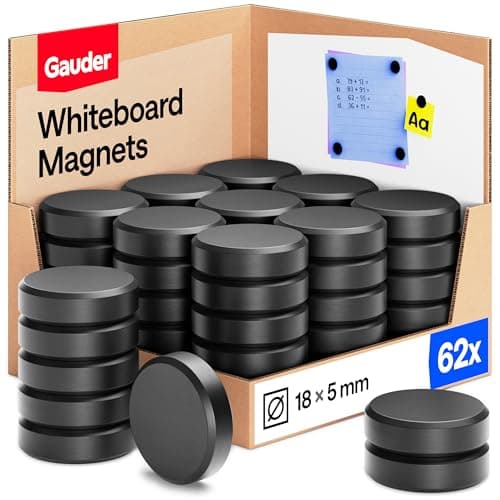 Image of GAUDER Magnets for Whiteboard, Fridge & Notice Board - Strong Round Magnetic Discs - Black Magnets for Crafts (62 Pieces - 18 x 5 mm)