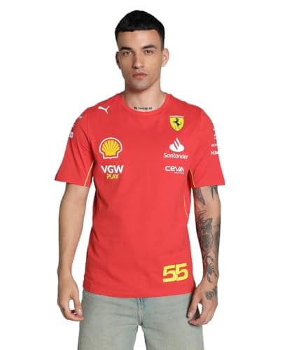 Image of PUMA Scuderia Ferrari Men's 2024 Carlos Sainz Tshirt Burnt Red - Size: XX-Large