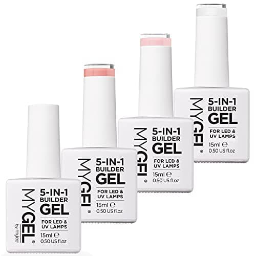 Image of Mylee 5 in 1 Builder Base Strengthening Gel 15ml, UV/LED Nail Polish Coat for Hard Strong Nails Tips & Extensions, For Nail Art Decoration, Decals & Jewels, Professional Manicure Repair (All Shades)