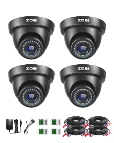 Image of ZOSI 4 Pack 1080P Indoor Outdoor Dome Security CCTV Camera Kits 1920TVL for 720P/1080N/1080P/5MP/4K HD-TVI AHD CVI Analog Surveillance DVR System, 80ft IR Night Vision, AI Detect, IP66 Weatherproof