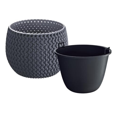 Image of B2C Plant Pots Indoor Outdoor Plastic Flowerpot Small Medium Large Splofy Home Decorative Planter Braid yarn Mesh Effect (Anthracite, 24 cm - 2.3 litre)