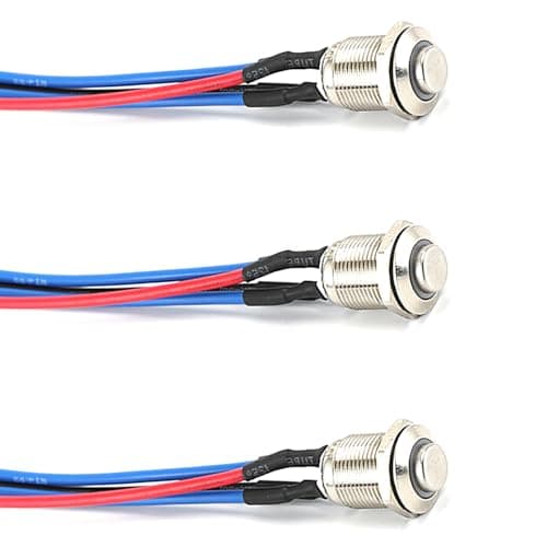 Image of Prewired 12mm Waterproof Push Button Switch, 3 Pack IP65 Stainless Steel Momentary Power Switch 12V/24V/220V DC On/Off with Pre wiring for Car DIY,Marine,Doorbell,Electronics and Industrial Controls