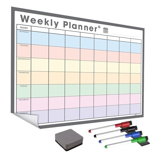 Image of The Magnet Shop Re-Adhesive Wall Planner - Weekly Organiser and Family Planner - Reusable, Removable and Re-Positionable Self-Adhesive Whiteboard for Home and Office (White & Pastel XL, A1)