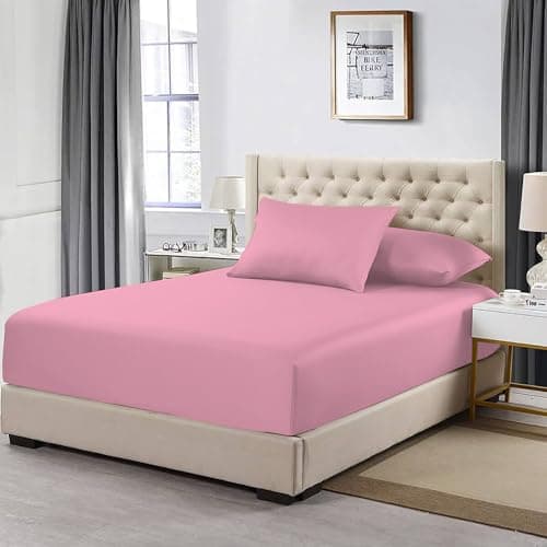 Image of MistyMorning Extra Deep Fitted Sheet 16''/40cm, Egyptian Cotton bed sheets with 200 Thread Count, Soft & Premium quality Bedding & Linen (Pink, Double)