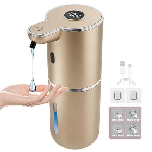 Image of Automatic Soap Dispenser, Touchless Liquid Soap Dispensers, USB Rechargeable, 6-Level Adjustable Volume Control, 12.8oz/380ml, Wall Mount for Kitchen, Bathroom, Free Stickers (Gold)