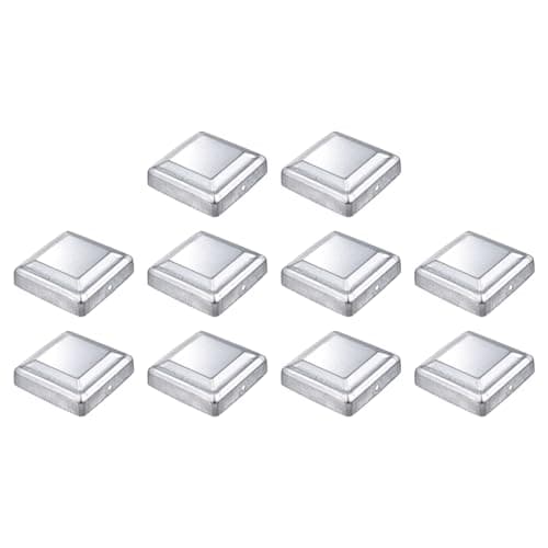 Image of sourcing map 10Pcs Fence Post Cap Fit 3.2" x 3.2" OD Pipe, Galvanized Steel Deck Post Cover Square Decking Caps for Mailbox Outdoor Chain Link Wood/Metal Fence Deck Railing, Silver