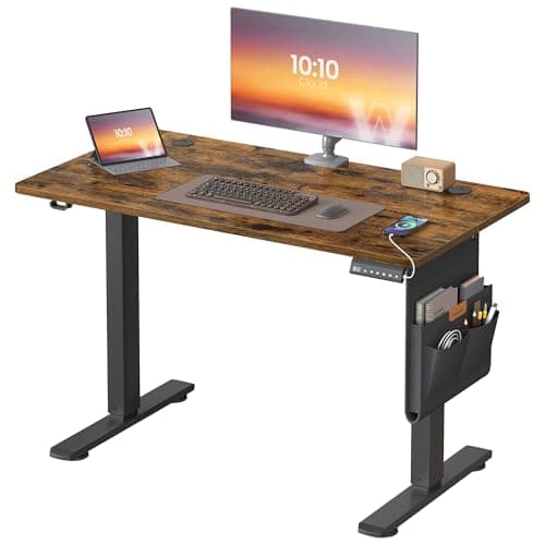 Image of VASAGLE Electric Standing Desk, Height Adjustable Desk, 100 x 60 cm, Continuous Adjustment, Spliced Tabletop, 4 Memory Heights, Rustic Brown LSD130KD02