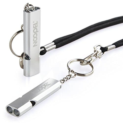 Image of Emergency Survival Whistle Noopel Double Tubes Safety Whistle 2 pack with keychain for Boating Outdoor Camping Hiking Hunting Sports Dog Training (2 Pack Silver)