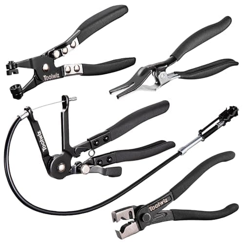 Image of Toolwiz 4 Pcs Hose Clamp Pliers, Hose Clip Pliers Includes 27" Long Reach Wire Spring, Flat Band, Remover, and Clic-R Type Clamp Tool
