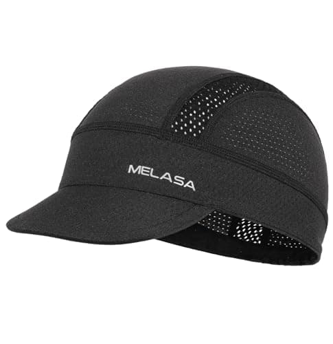 Image of MELASA Cycling Caps Under Helmet, Cooling Mesh Bike Skull Cap with Sun Visor, Sun Protection Cycle Hat for Cycling Running Black