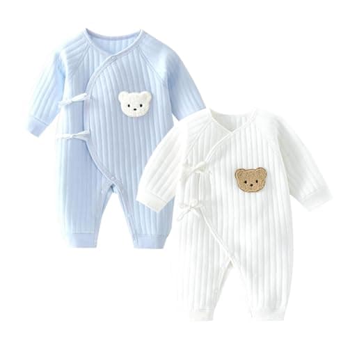 Image of 2PCS Newborn Infant's Warm Cotton Bodysuit, Baby Sleepsuits, Baby Grow, Cotton Babygrows for Boys or Girls (UK, Age, 3 Months, Blue)