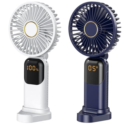 Image of 2 Pack Handheld Fan Rechargeable, Portable Mini Fan Handheld with 5 Speeds 5000mah, Electric USB Small Hand Held Fans, Powerful Personal Fan Foldable Fans for Outdoor Office Travel Camping School Home