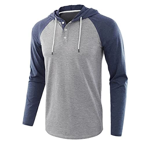 Image of Buetory Mens Casual Lightweight Raglan Long Sleeve Active Sports Henley Jersey Hoodie Shirts Outdoor Running Baseball T-Shirts Tops Navy
