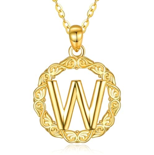Image of TANGPOET Initial W Necklace for Women Girls 925 Sterling Silver Gold Plated Letter W Pendant Mothers Day Birthday Christmas Alphabet Monogram Jewellery Gifts