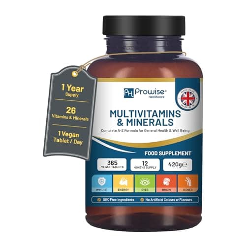 Image of A-Z Multivitamins and Minerals I 365 Vegan A-Z Vitamins Tablets (1 Yr Supply) I 26 Essential Active Vitamins, Minerals & Micronutrients for Men & Women I Made in The UK by Prowise Healthcare