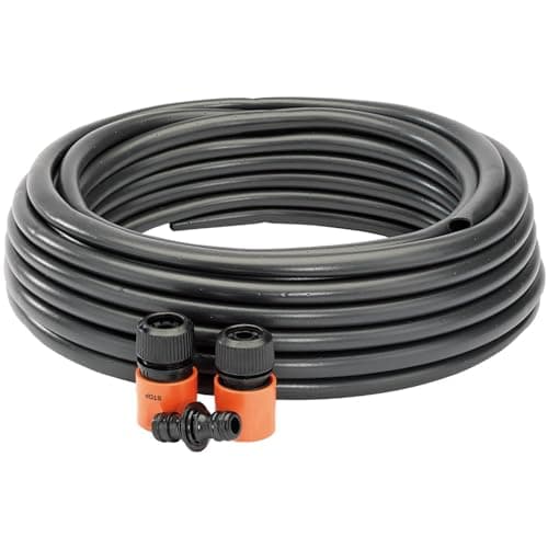 Image of Draper 15m Perforated Soaker Hose | 12 mm Gardening Irrigation Pipe | Heavy Duty Sprinkler | 2 1/2" Hose connectors |Two Way Coupling | 68261 Black
