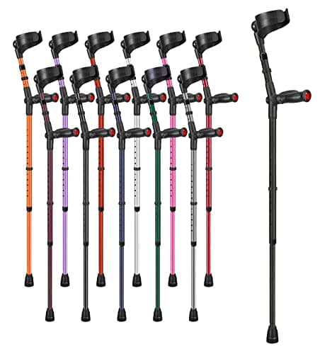 Image of Ossenberg Comfort Grip Closed Cuff Double Adjustable Crutch – Textured Black - Right Handed | Height Adjustable Elbow Crutch for Men Women Adults Arthritis Comfort Anatomic Handle Forearm Ergonomic