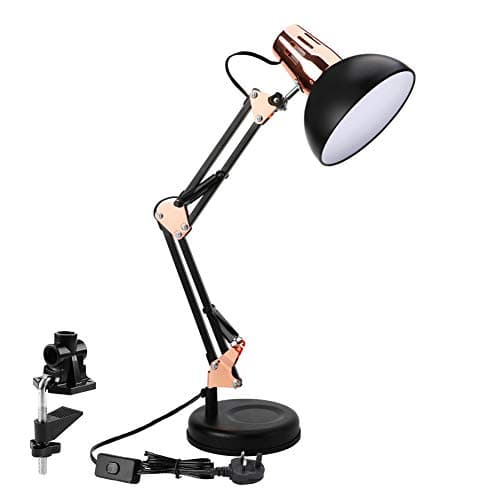 Image of powerking Swing Arm LED Desk Lamp, Adjustable Architect Task Lamp Classic Desk Lamp with Clamp On Desk Lamps for Home Dorm Office Reading Gold Black（Bulb is not incluede