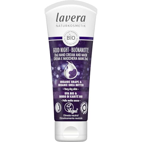 Image of lavera Good Night 2in1 Hand Cream and Mask - natural cosmetics - vegan - certified - organic grape & organic shea butter - 75ml, white