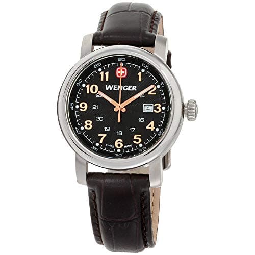 Image of Wenger Urban Classic Women's Quartz Watch with Black Dial Analogue Display and Brown Stainless Steel Strap 011021104