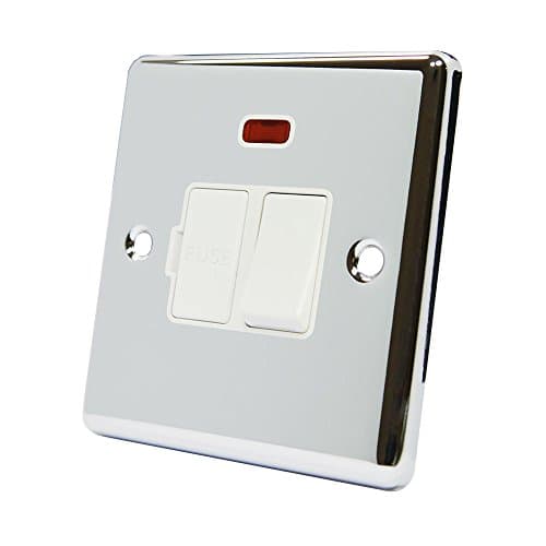 Image of AET CPCSFNWH 13 A Classical Chrome Polished Fused Switched Connection Spur Unit with Neon Indicator and White Insert Plastic Rocker Switch