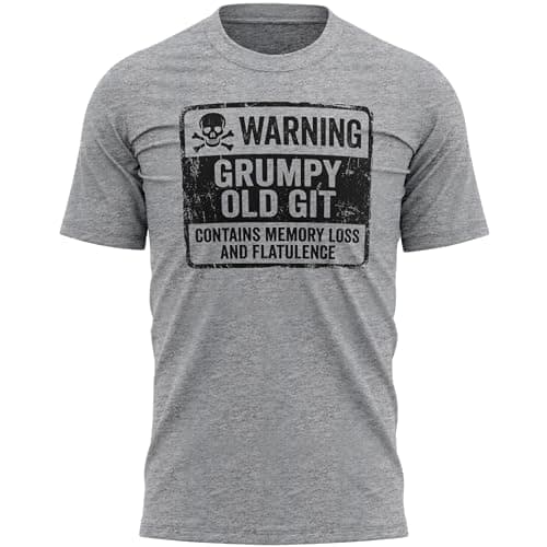 Image of Fathers Day T Shirt for Dad - Warning Grumpy Old Git Skull Crossbones Tee for Dads, 3XL, Sport Grey