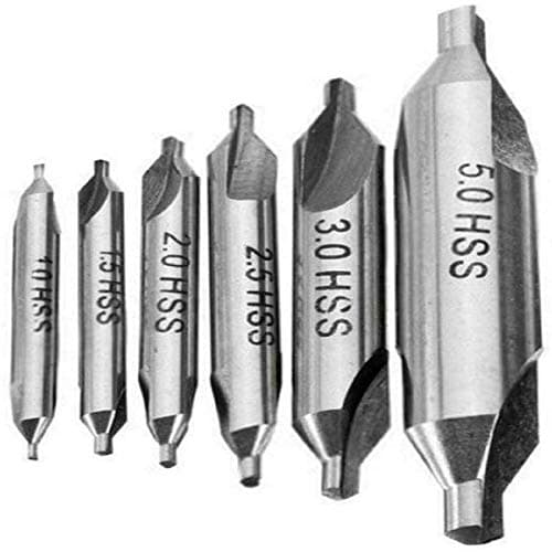 Image of 6 Pieces Center Drill Bit Set 1.0mm 1.5mm 2mm 2.5mm 3mm 5mm High Speed Steel 60 Degree Angle Lathe Mill Combined Centre Drill Bits Kit Countersink Tools For Metalworking
