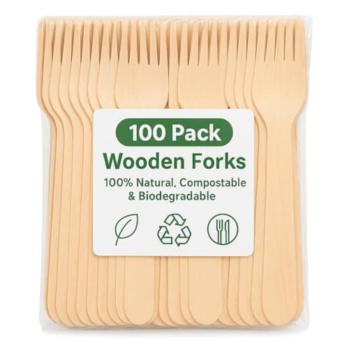 Image of 1Above 100Pk Disposable Wooden Cutlery Set, 100% Natural and Biodegradable, Eco-Friendly Cutlery Set for Wedding, Office and Party Picnic (Fork)