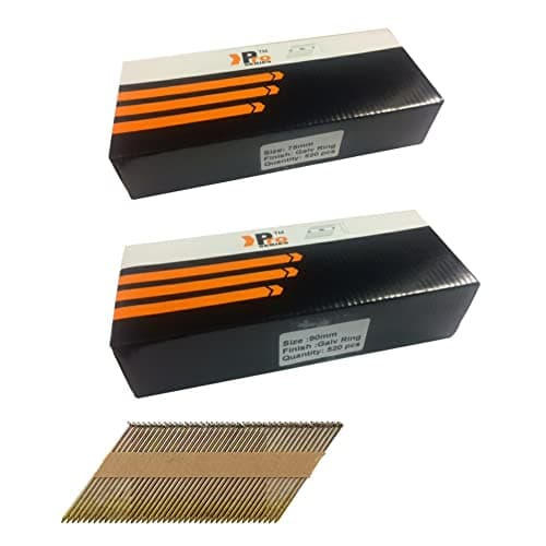 Image of Mixed Pack 520 x 75mm Galv Ring + 520 x 90mm Galv Ring Framing Nails,Clipped D-Head, for DEWALT 18v Cordless DCN692