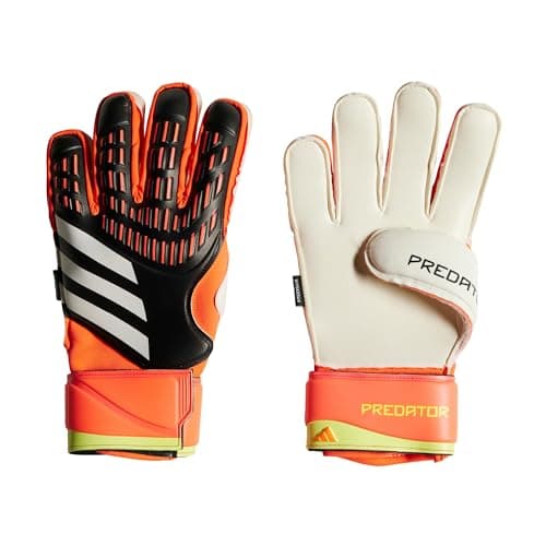 Image of adidas Match Fingersave Predator Goalkeeper Gloves, Unisex, Kids, Black/Solar Red/Solar Yellow, 7