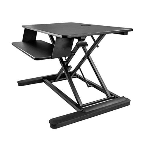 Image of StarTech.com Sit Stand Desk Converter with Keyboard Tray - Large 35” x 21" Surface - Height Adjustable Ergonomic Desktop/Tabletop Standing Workstation - Holds 2 Monitors - Pre-Assembled (ARMSTSLG)