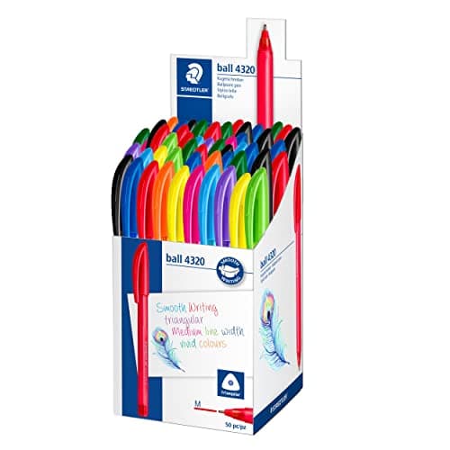 Image of STAEDTLER Ballpoint Pens - Rainbow Stick Pen - Medium Point - 10 Assorted Colours - Pack of 50, 4320 MKP50