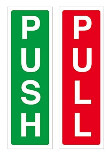 Image of Push & Pull Red Green Door Sign Vinyl Safety Stickers 190mm by 60mm Pack of 2 Waterproof