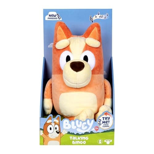 Image of Bluey Sound Effects Talking Bingo Plush Toy, 33 cm, Soft Bingo Toy, Interactive Stuffed Toy with 9 Different Phrases, Music Toys for Kids