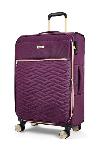 Image of Rock Sloane Medium Expandable Soft Shell Hold Suitcase in Purple - Signature London Styling, 360 Swivel-Wheels, Telescopic Handle, Stylish Gold Accents & TSA Combination Lock - 67 x 41 x 30 cm 2.7KG