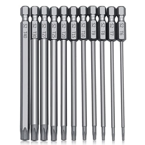 Image of 100mm Torx Screwdriver Bit Set - 11pcs Star Magnetic Security Star Bits T6-T40, 1/4 Inch Hex Shank S2 Steel Torx Bits for Impact Drivers, Power Tools, Auto Repair, Electronics, and Furniture