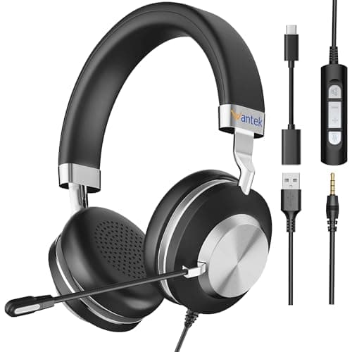 Image of Wantek USB Headset with Microphone for PC Laptop, Noise Cancelling Business Office Headsets For Call Center Working Team Meeting Online Conference