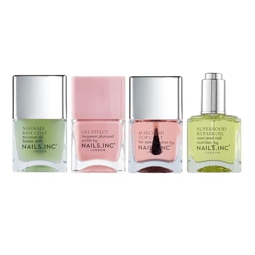 Image of Nails Inc Manicure Me Nail Manicure Quad, Base Coat, Longwear Pink Polish, Quick Dry Top Coat, Nail Repair Oil, At Home Salon Quality Mani And Pedicures, 4 Piece Set