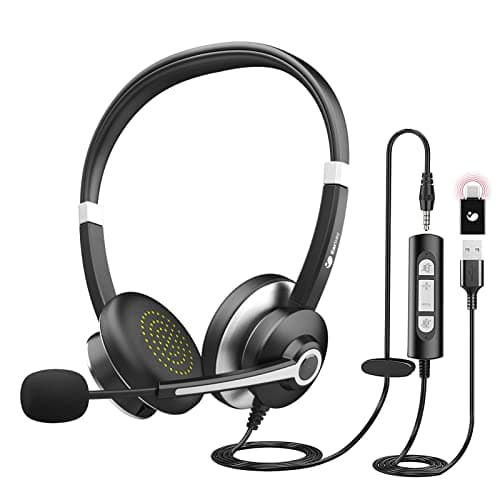 Image of Earbay USB Headset With Microphone For Laptop, PC Headphones With Mic Noise Cancelling, Computer Headsets With In-Line Volume Control & Mute, Compatible with Ms teams, Zoom, Webex, Office, Home