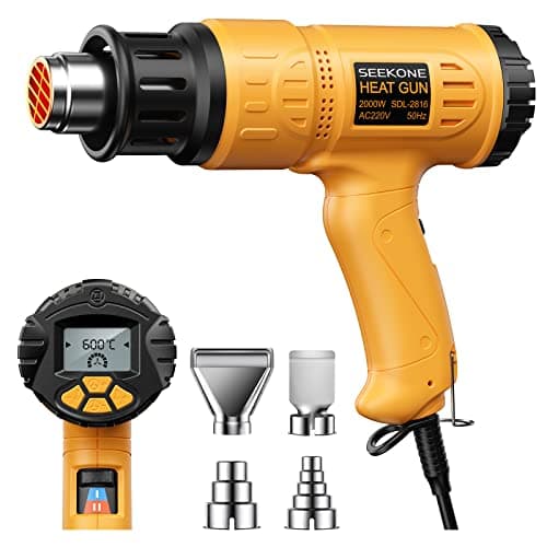 Image of SEEKONE Professional Heat Gun 2000W 50℃- 600℃ with Large Digital LCD Display Industrial Hot Air Gun Kit Variable Temperature Control, Power-On Memory, ℃-℉ Conversion, Power-Off Delay Function