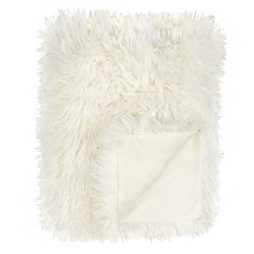Image of furn. Rowan Throw – Soft Faux Fur Mongolian Style Decorative Blanket with Velvet Reverse (Ecru - 130x175cm)