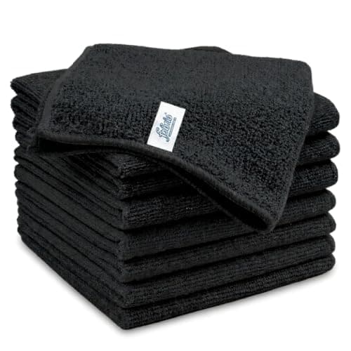 Image of FABRIO Microfibre Cleaning Cloths – Pack of 8, 30x30cm, Ultra-Soft, Lint-Free, Super Absorbent Towels for Kitchen, Car, Glass, and Multi-Surface Cleaning – Black Colour