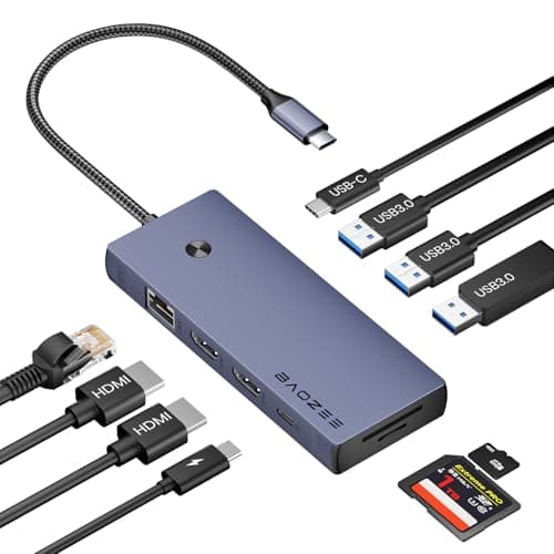 Image of BAOZEE Laptop Docking Station Dual Monitor, 10-in-1 USBC Dock Hub with 2 HDMI 4K, Gigabit Ethernet (RJ45), 100W PD, 3× USB 3.0 Ports, SD/TF Card Reader, USB-C Data, for MacBook & Windows